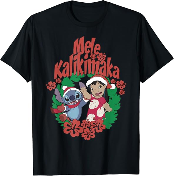 Disney Lilo & Stitch Christmas Mele Kalikimaka Wreath T-Shirt