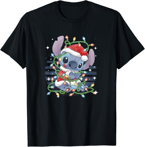 Disney Lilo & Stitch Christmas Tangled Lights Portrait T-Shirt