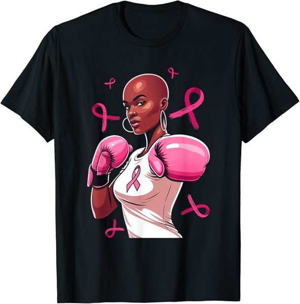 Breast Cancer Awareness African American Afro Pink Ribbon T-Shirt