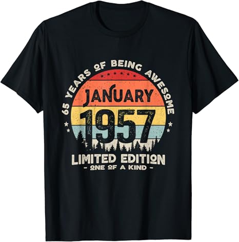 Amazon レトロ 65歳の誕生日プレゼント 1957年1月生まれ 65歳 おもしろ Tシャツ Tシャツ カットソー 通販