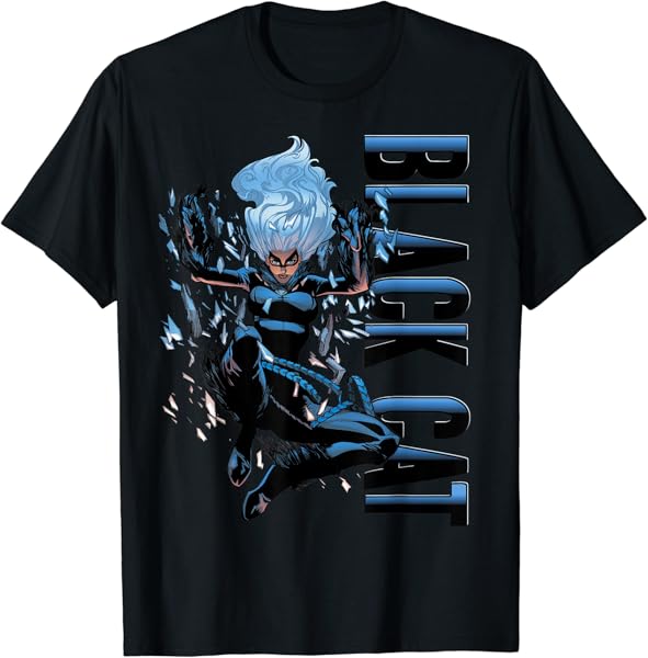 Marvel Black Cat Shattered Glass Free Fall Graphic T-Shirt T-Shirt