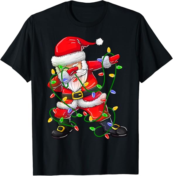 Dabbing Santa Shirt for Boys Girls Christmas Tree Lights T-Shirt