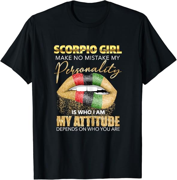 Scorpio Girl Womens Melting Lips Black Zodiac Birthday Cute T-Shirt