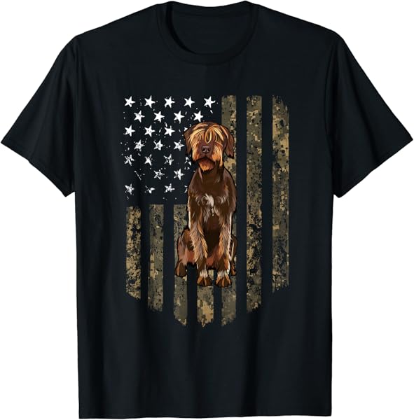 Camo American Flag Wirehaired Pointing Griffon 4th Of July T-Shirt