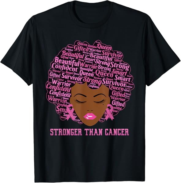Black Women Queen Stronger Than Breast Cancer Pink Ribbon T-Shirt