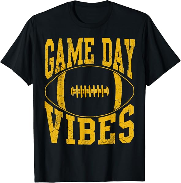 Game Day Vibes Yellow Football Vintage Distressed Graphic T-Shirt