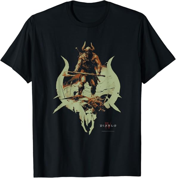 Diablo IV Barbarian Badge Distressed Yellow Logo T-Shirt