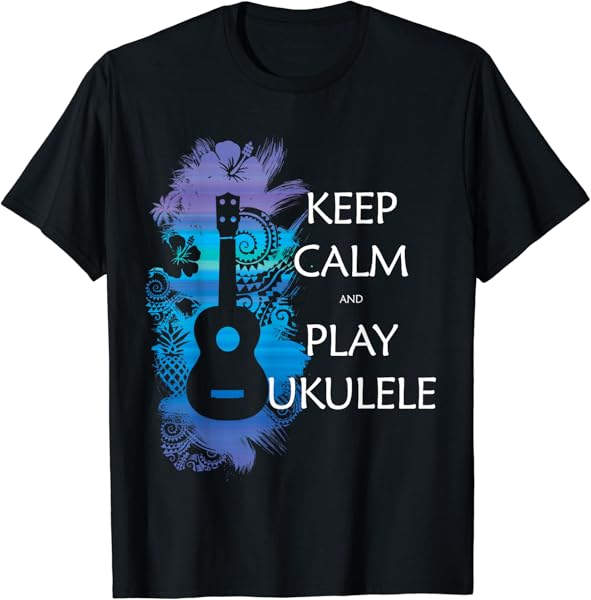 Keep Calm and Play Ukulele Tribal Colour T-Shirt