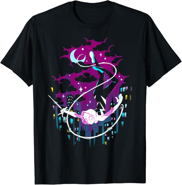 Marvel Ghost Spider City Skyline Neon Clouds Poster T-Shirt