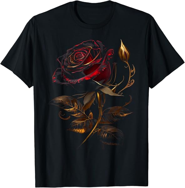 Deep Red Rose Black And Gold Graphic Tees for Men Women T-Shirt