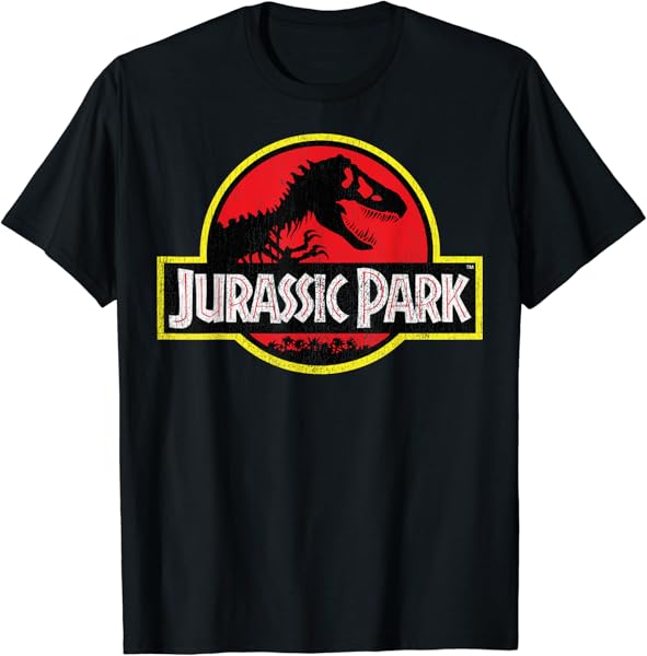 Jurassic Park Vintage Distressed Logo T-Shirt - Classic Fit, Crew Neck, Short Sleeve, Black