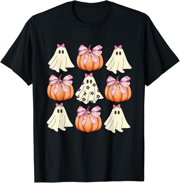 Cute Ghost Coquette Bow Pumpkin Halloween Spooky Season T-Shirt