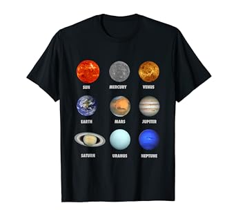 Planets Of The Solar System And The Sun With Names T Shirt