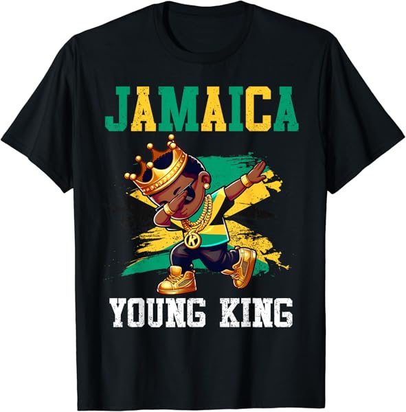 Jamaica Young King Jamaican Boy African Proud Jamaican Flag T-Shirt