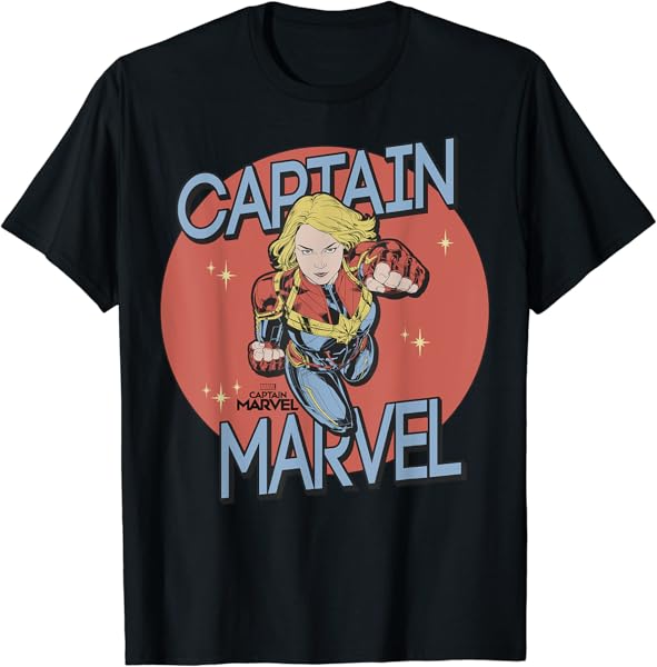 Captain Marvel Red Spot Action Pose Logo Graphic T-Shirt T-Shirt
