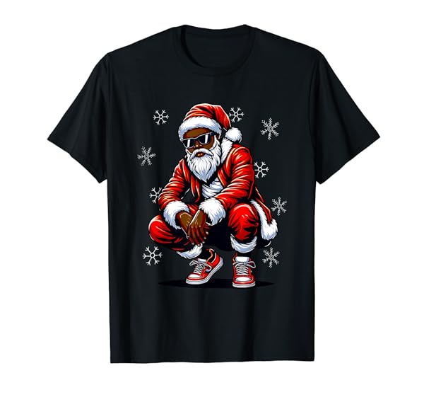 African American Christmas Pajama Xmas Afro Santa Claus PJ T-Shirt