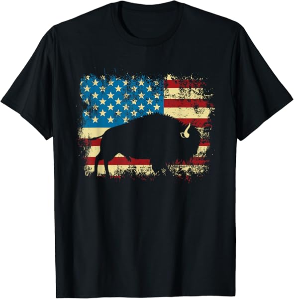 Patriotic American Bison Buffalo Lover Wildlife USA Flag T-Shirt