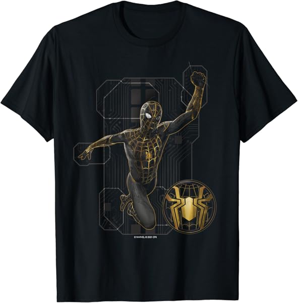 Marvel Spider-Man: No Way Home Black and Gold Suit in Action T-Shirt