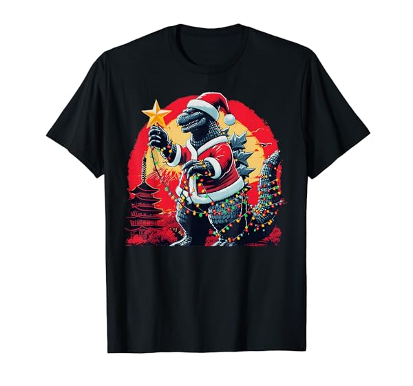 Xmas Christmas Santazilla Funny Holiday Monster Dinosaur T-Shirt