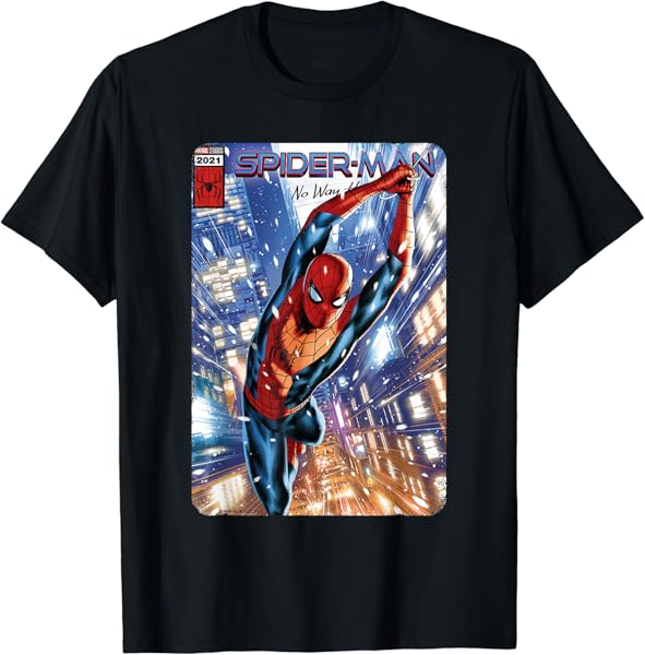 Marvel Spider-Man: No Way Home Red and Blue Suit Comic Cover T-Shirt