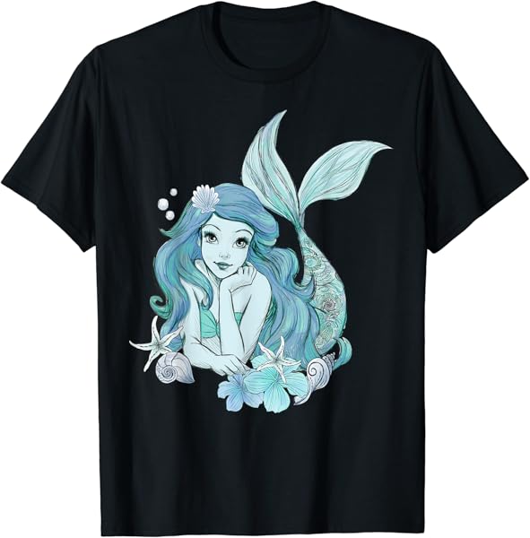 Disney Little Mermaid Ariel Teal Sketch Graphic T-Shirt T-Shirt