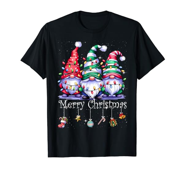 Cute Gnomes Merry Christmas Light Family Gnome Xmas Matching T-Shirt