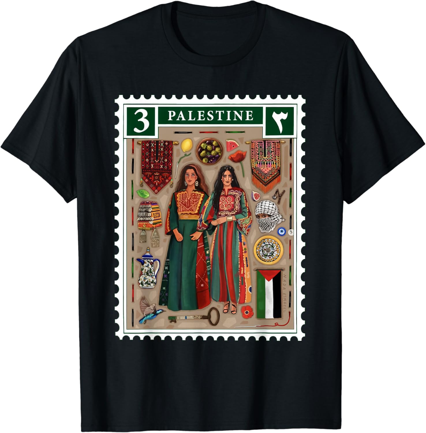 Palestine Stamp Retro Palestine Women Palestinian Flag Gaza T-Shirt