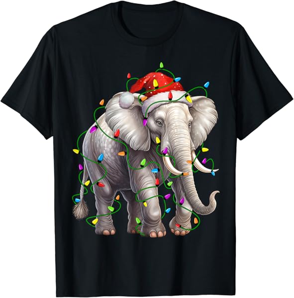 Elephant Santa Christmas Tree Lighting Xmas Funny T-Shirt