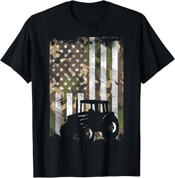 Camo Flag Tractor Vintage Farm Truck Patriotic Farmer Gift T-Shirt