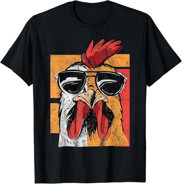 Cool Rooster Wearing Sunglasses Retro Vintage Chicken Tee T-Shirt