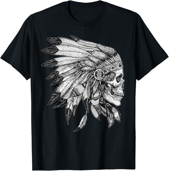 American Motorcycle Skull Native Indian Eagle Chief Vintage T-Shirt