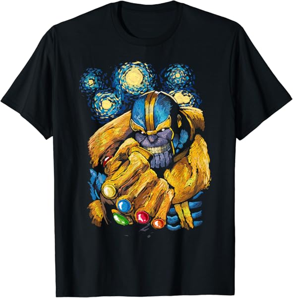 Marvel Thanos Starry Night Gauntlet Painting Graphic T-Shirt T-Shirt