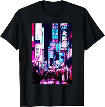 Amazon Com Streets Of Tokyo Japan Night Scene With Lights Vaporwave T Shirt Clothing Shoes Jewelry