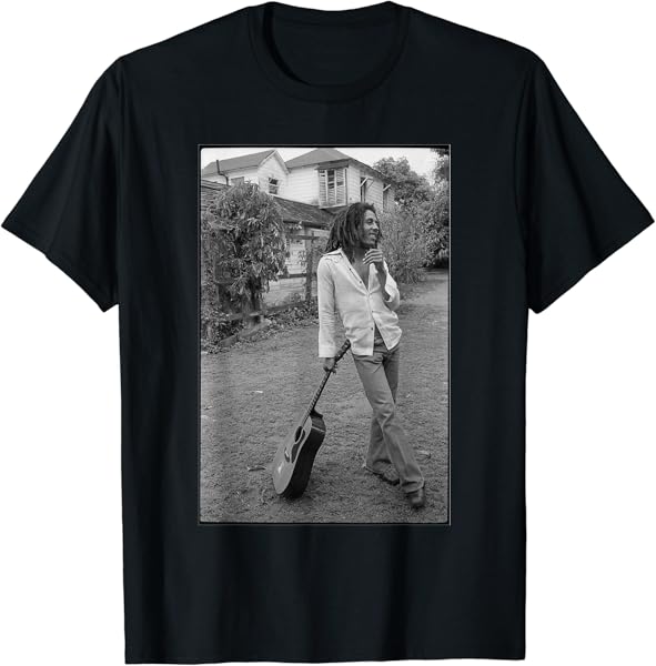 Bob Marley x David Burnett Black & White Guitar Photo T-Shirt