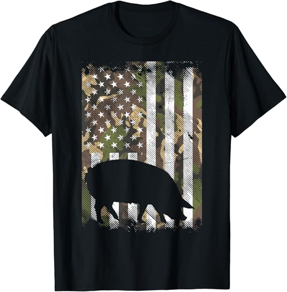Camo US Flag Pig Vintage Farm Animal Patriotic Farmer Gift T-Shirt