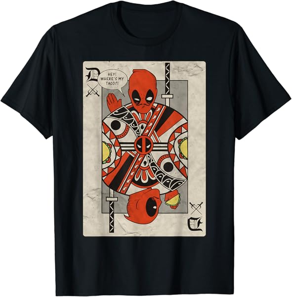 Marvel Deadpool Playing Card Taco Fight Graphic T-Shirt T-Shirt