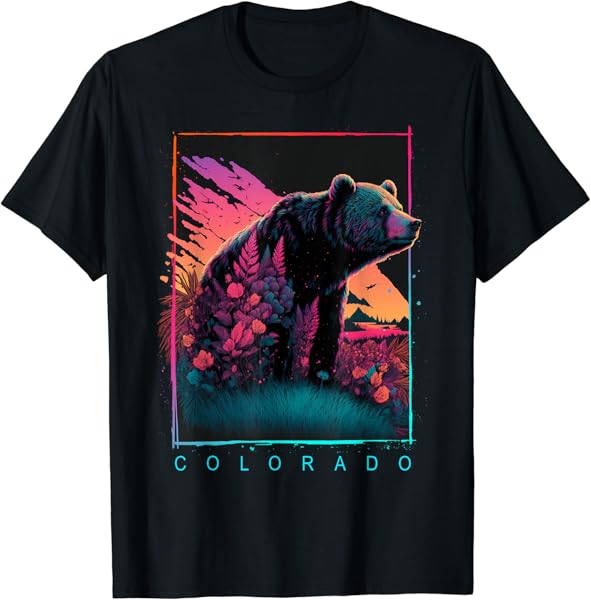 Colorado Mountain Bear Retrowave Colorado Vintage Graphic T-Shirt
