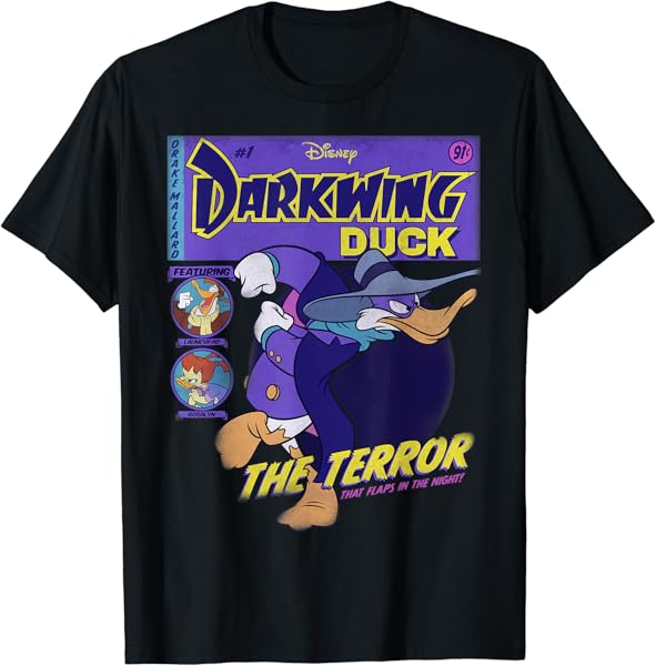 Disney Darkwing Duck Black T-Shirt: Classic Fit, Crew Neck, Adult, Short Sleeve