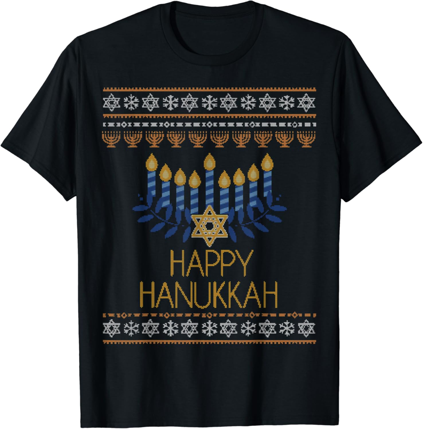 Happy Hanukkah Menorah Ugly Hannukah Sweater Pajamas Top T