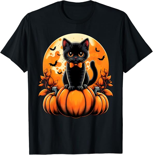 Retro Black Cat Pumpkin Halloween Costume Fall Autumn Season T-Shirt