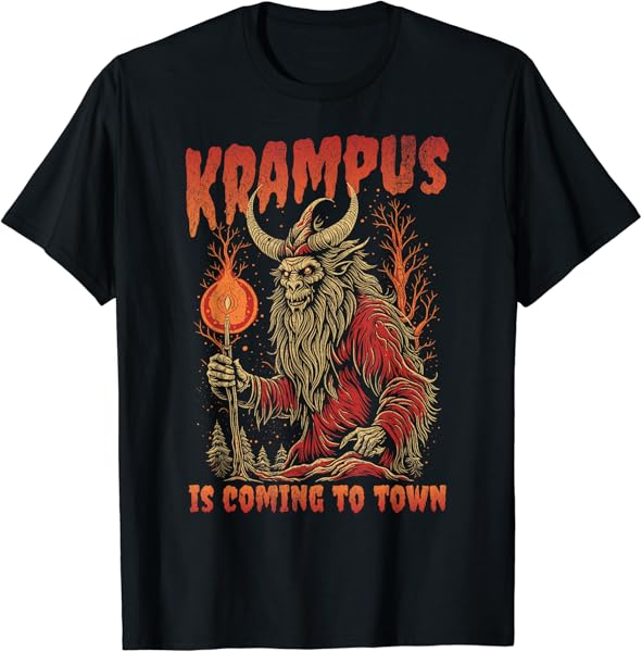 Christmas Krampus Is Coming Hail Santa Funny Xmas Clothing T-Shirt