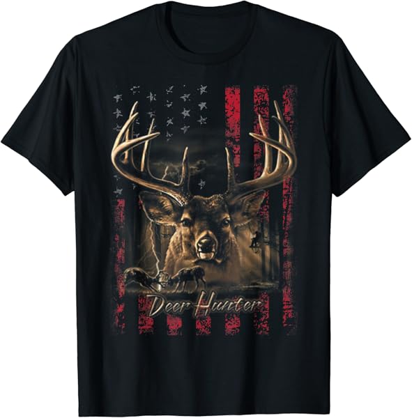 I LOVE USA American Flag and Deer Hunter T-shirt T-Shirt