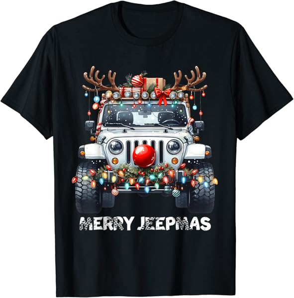 Merry Jeepmas Ugly Light Reindeer Christmas T-Shirt