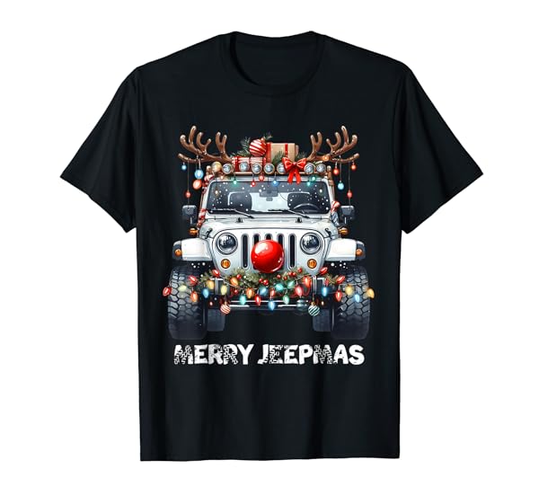 Merry Jeepmas Ugly Light Reindeer Christmas T-Shirt