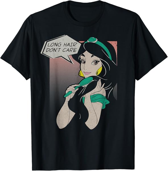 Disney Aladdin Jasmine Long Hair Don\'t Care Comic Portrait T-Shirt