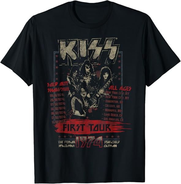 KISS Classic Fit First Tour T-Shirt - Black, Short Sleeve, Cotton & Polyester Blend