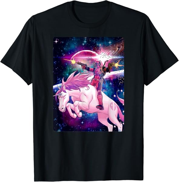 Marvel Deadpool In Space Unicorn Saddles Ablaze T-Shirt T-Shirt