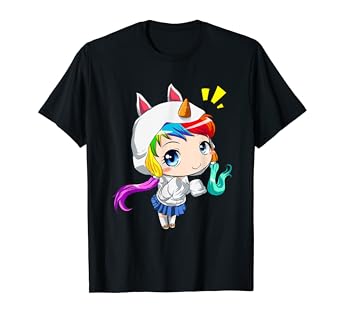 Unicorn Rainbow Cute Anime Chibi Girl T Shirt Amazon Co Uk Clothing