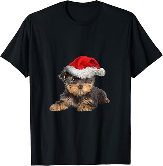 Shirt mit Yorkie Hund und Weihnachtsmütze Hundemotiv TShirt Amazon.de