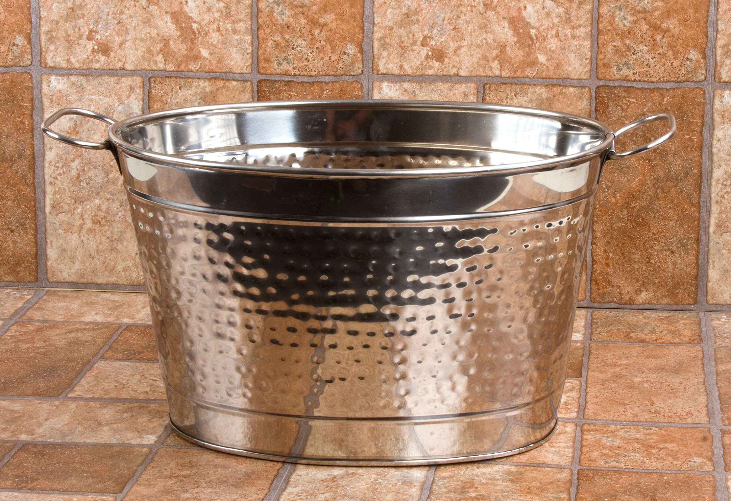Sleek Stainless Steel Beverage Tub Hammered Large Ice Bucket Metal